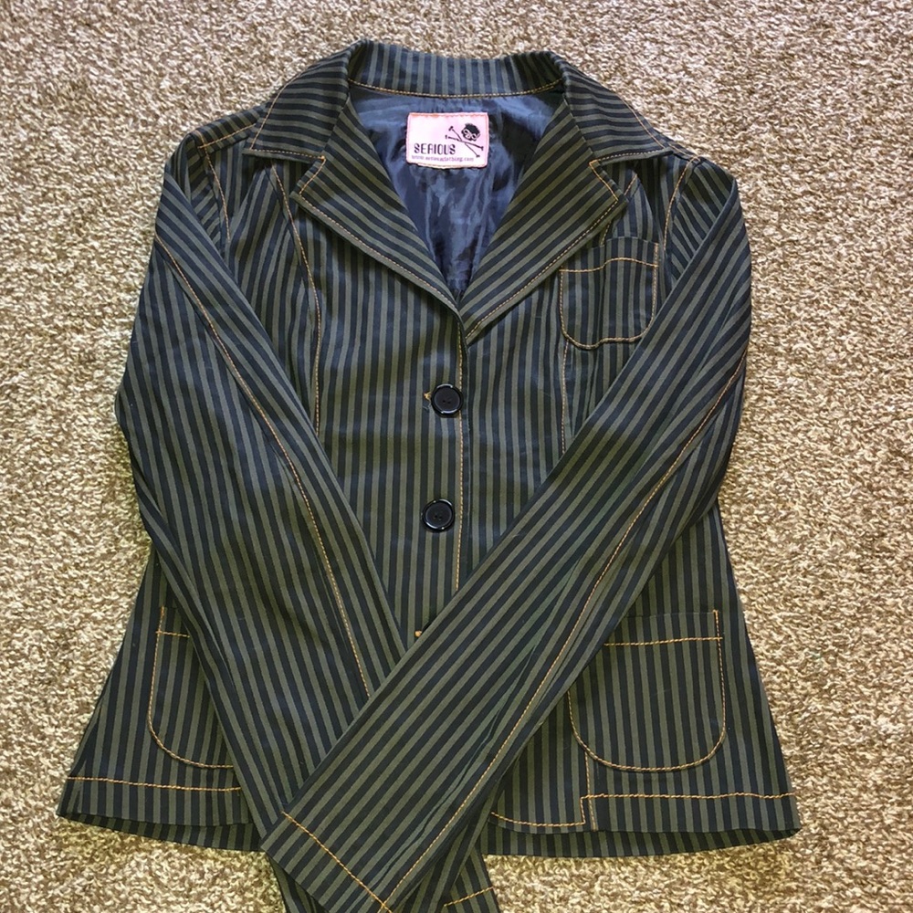 Serious clothing green and black pin stripe blazer